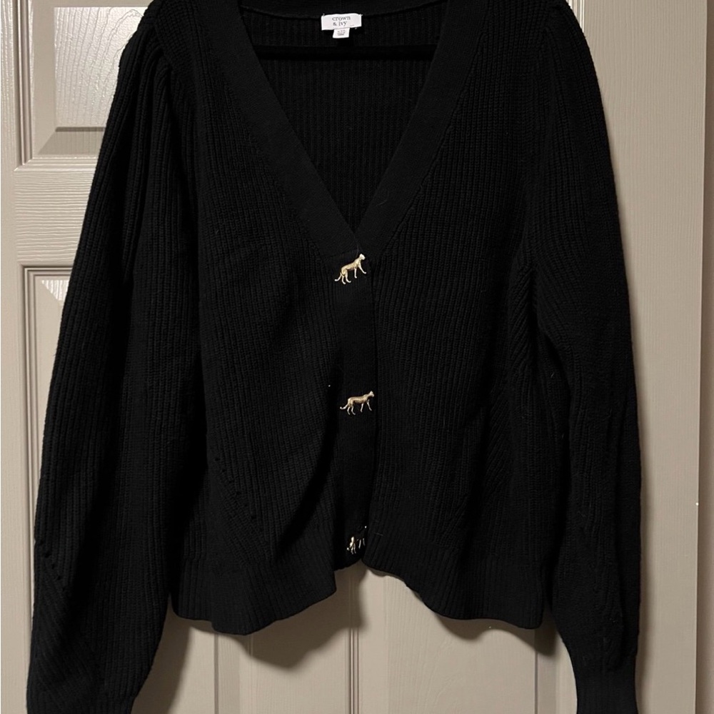 Crown & Ivy Black Sweat w/ Cat Shaped buttons